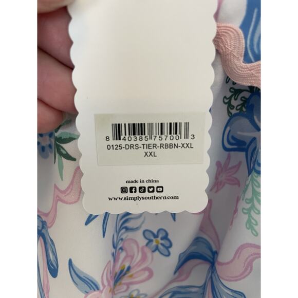 NWT Simply Southern Ribbon Tiered Mini Dress Size XXL Blue Pink White Ruffles - Picture 9 of 13